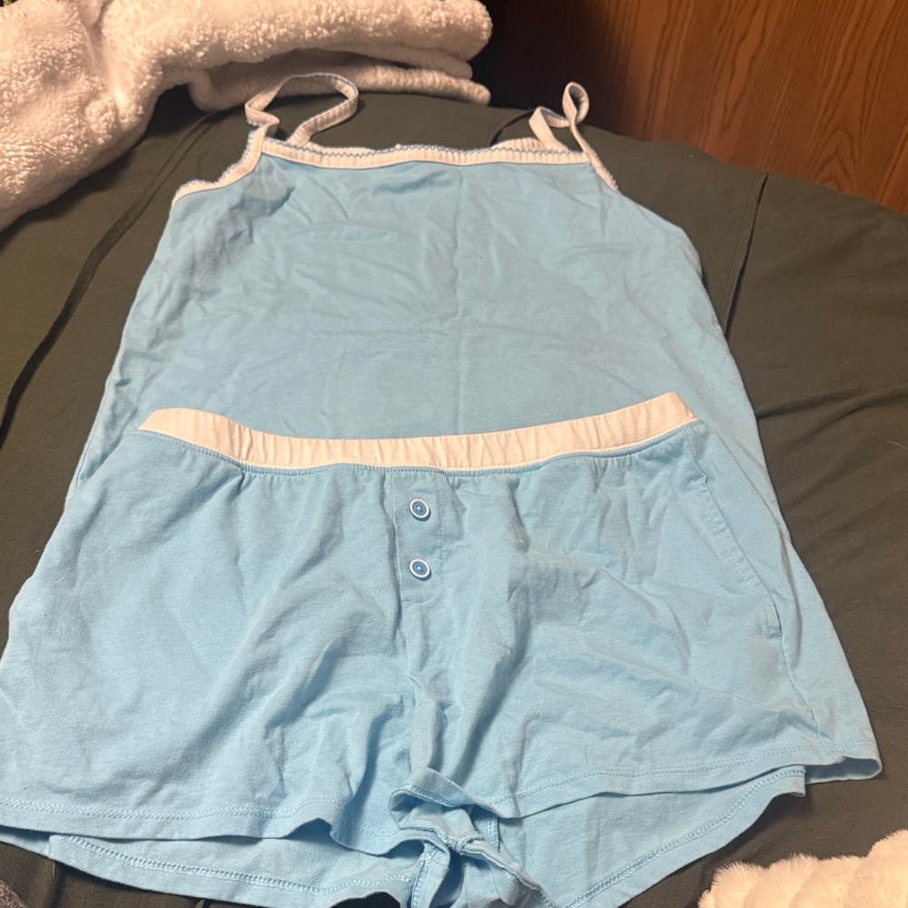 Women’s Blue Cotton Sleep Lightweight Cami Shorts